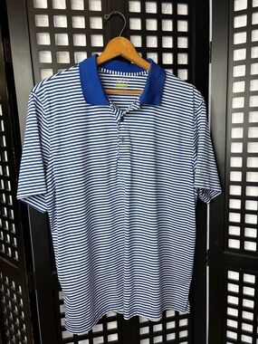 💙 Izod Golf Polo Shirt Mens XXL Blue White Striped Performance Collar 💙